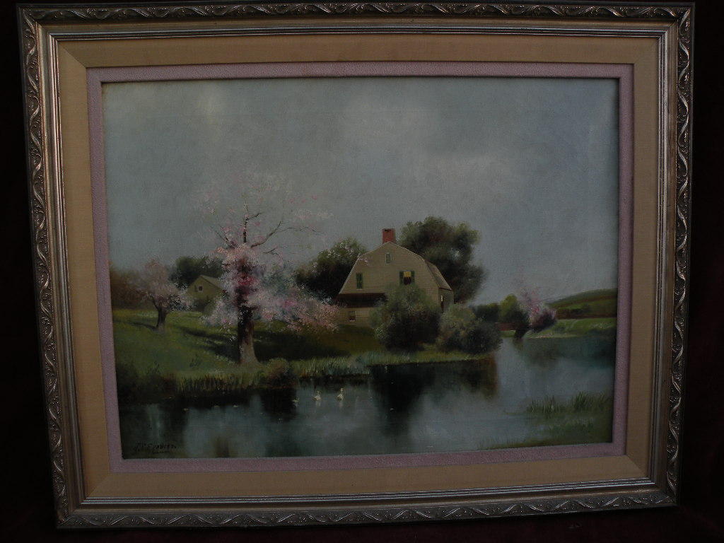 impressionist American painting  style lake early glass of  Henry painting hidley 20th early century art  ny.