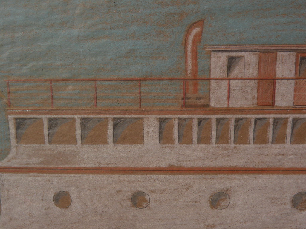 Signed marine art color drawing of ferry boat very detailed Signed marine art color drawing of ferry boat very detailed