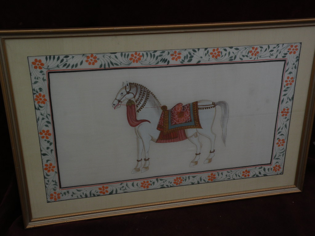Asian Indian art royal decorated horse on silk painting Asian Indian art royal decorated horse on silk painting