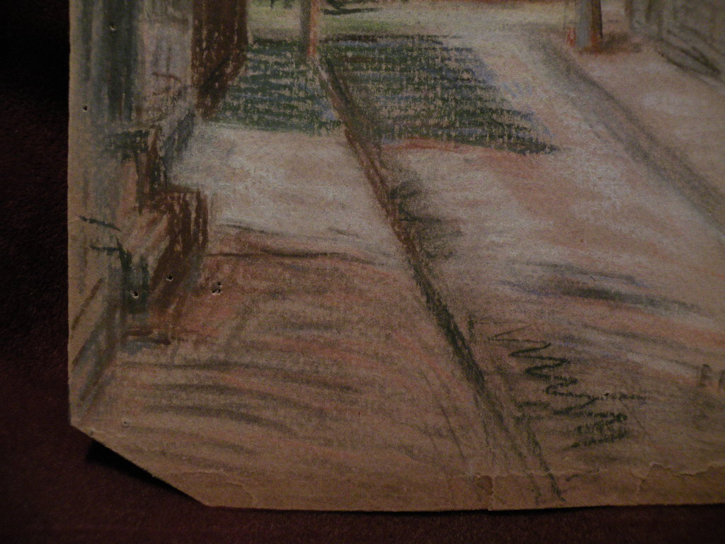 American art 1901 pastel drawing of a city lane signed E. R. VAN DEMAN American art 1901 pastel drawing of a city lane signed E. R. VAN DEMAN