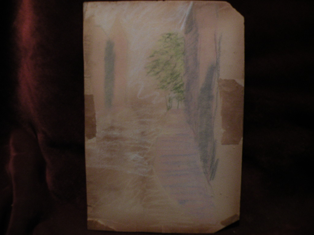 American art 1901 pastel drawing of a city lane signed E. R. VAN DEMAN American art 1901 pastel drawing of a city lane signed E. R. VAN DEMAN