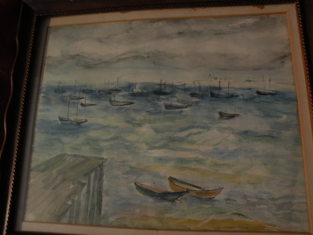 ELIAS NEWMAN (1903-1999) Israeli American art watercolor painting small boats in a harbor ELIAS NEWMAN (1903-1999) Israeli American art watercolor painting small boats in a harbor