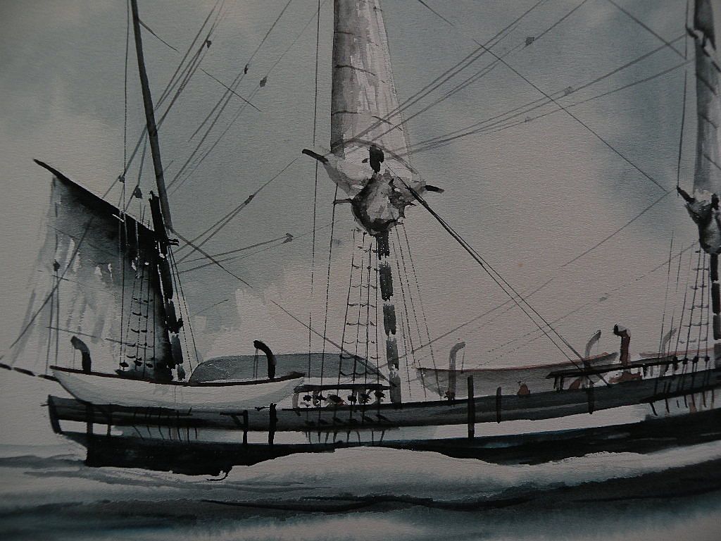 NELSON COOK WHITE (1900-1989) Marine art clipper ship watercolor painting NELSON COOK WHITE (1900-1989) Marine art clipper ship watercolor painting