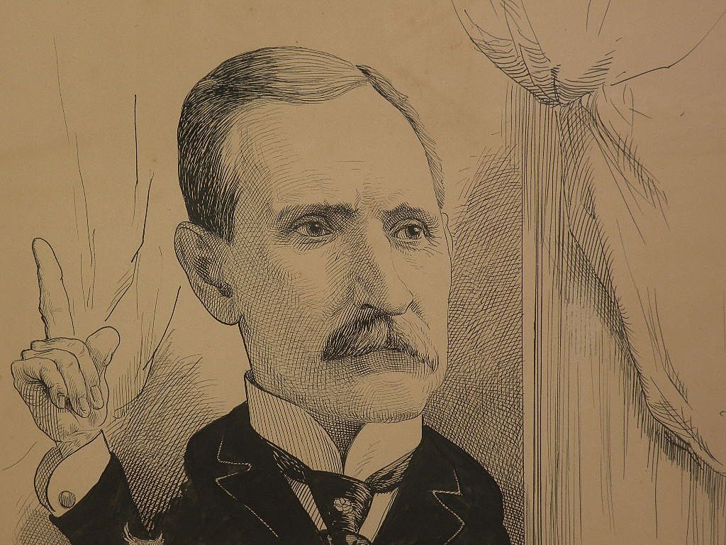 FRED MORGAN (1856-1927) important English artist political cartoon ink drawing FRED MORGAN (1856-1927) important English artist political cartoon ink drawing