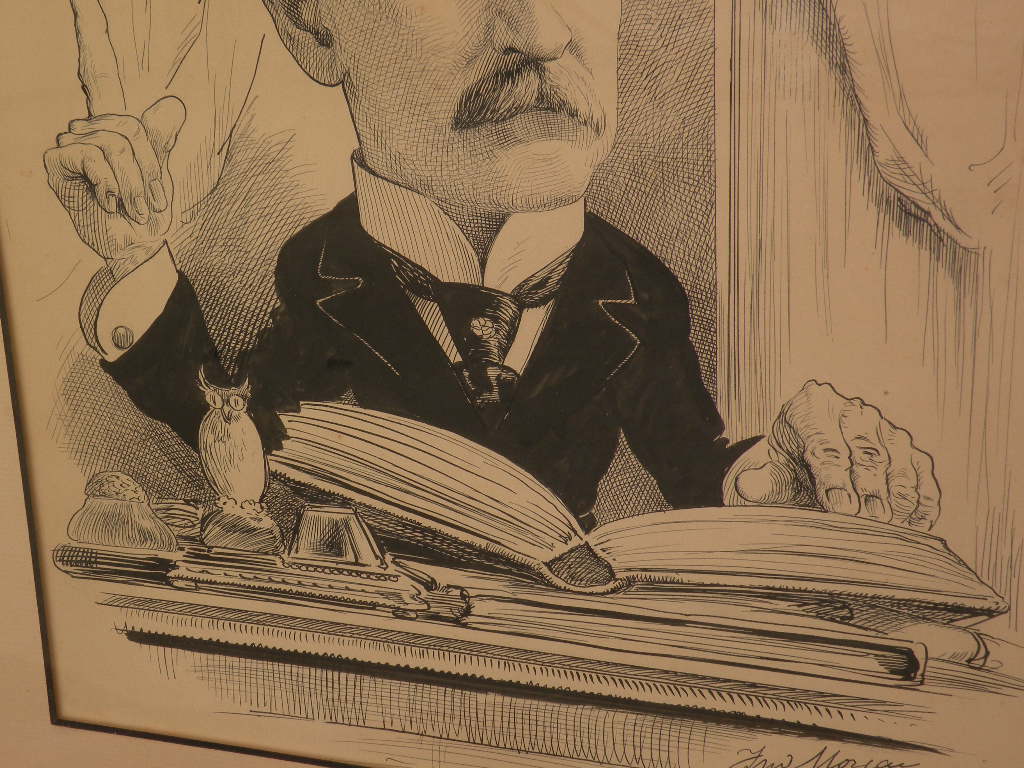 FRED MORGAN (1856-1927) important English artist political cartoon ink drawing FRED MORGAN (1856-1927) important English artist political cartoon ink drawing