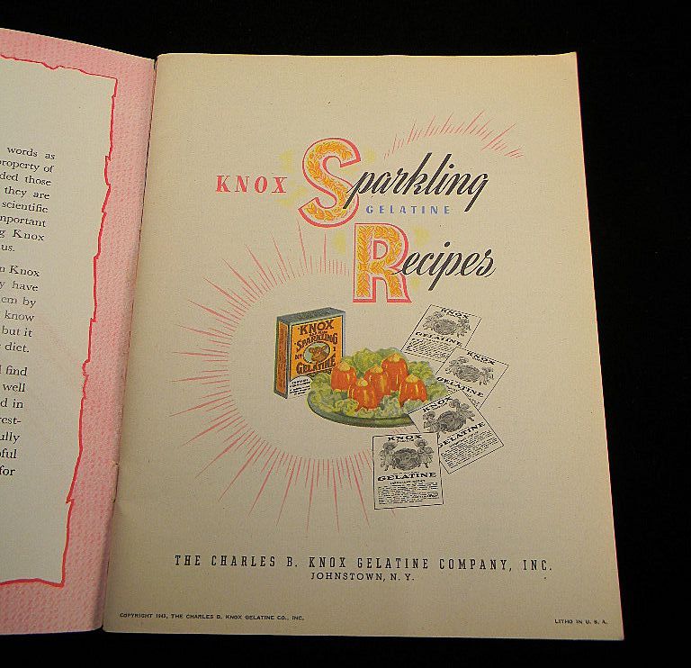 Vintage 1943 Knox Gelatine Salads Desserts Pies & Candies Cook Book Vintage 1943 Knox Gelatine Salads Desserts Pies & Candies Cook Book