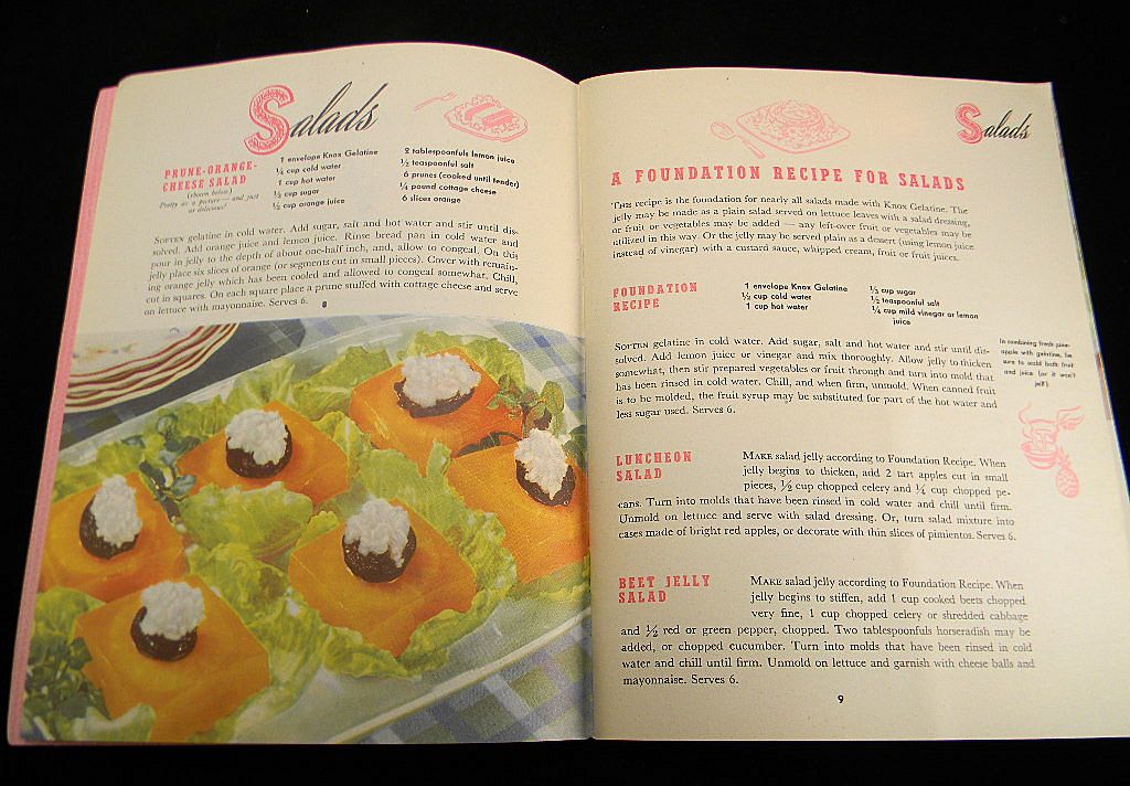 Vintage 1943 Knox Gelatine Salads Desserts Pies & Candies Cook Book Vintage 1943 Knox Gelatine Salads Desserts Pies & Candies Cook Book