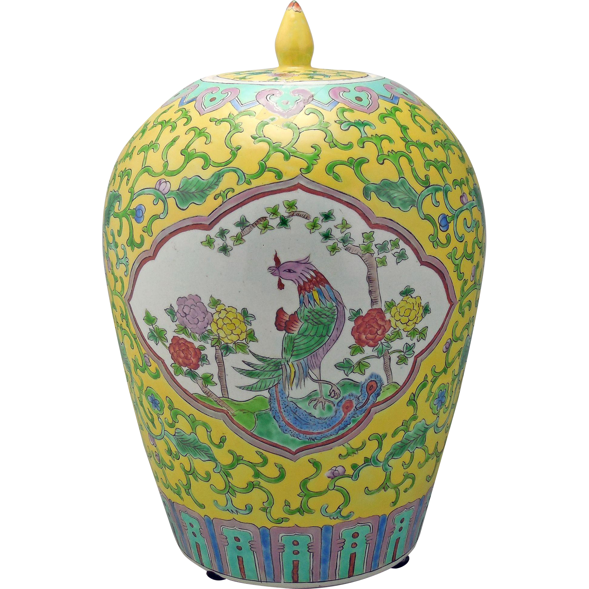 Vintage Chinese Porcelain Melon Jar Vase with Lid from jelitaarts on Ruby Lane