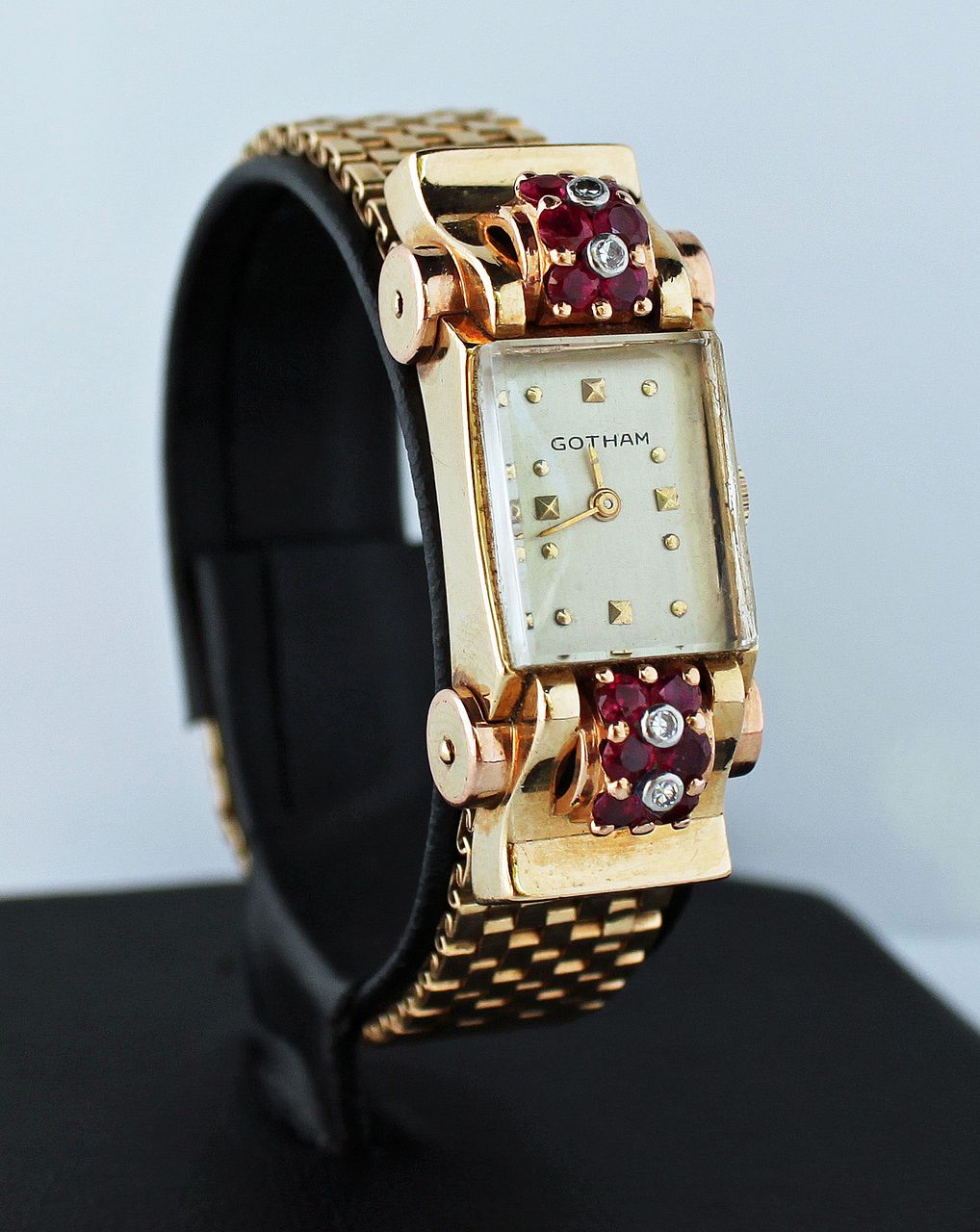 Superb Vintage Gotham 14K Gold Ruby Diamond Watch Superb Vintage Gotham 14K Gold Ruby Diamond Watch
