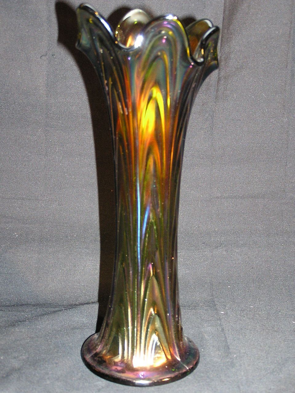 Fenton carnival glass Boggy Bayou vase from rubylanesold on Ruby Lane