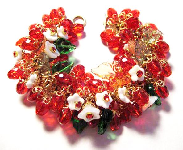 Orange Crystal & White Glass Flower Charm Bracelet Orange Crystal & White Glass Flower Charm Bracelet