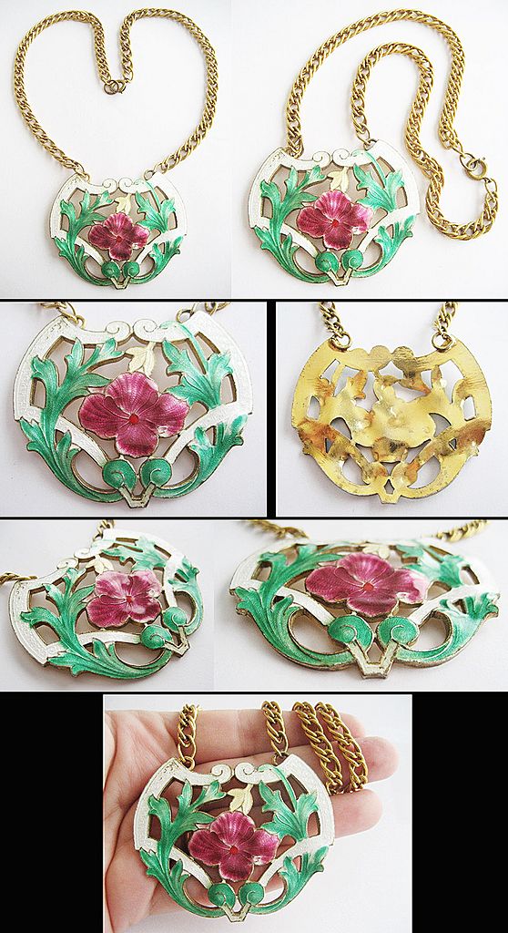 Guilloche Enamel Art Nouveaus Style Centerpiece Necklace Guilloche Enamel Art Nouveaus Style Centerpiece Necklace