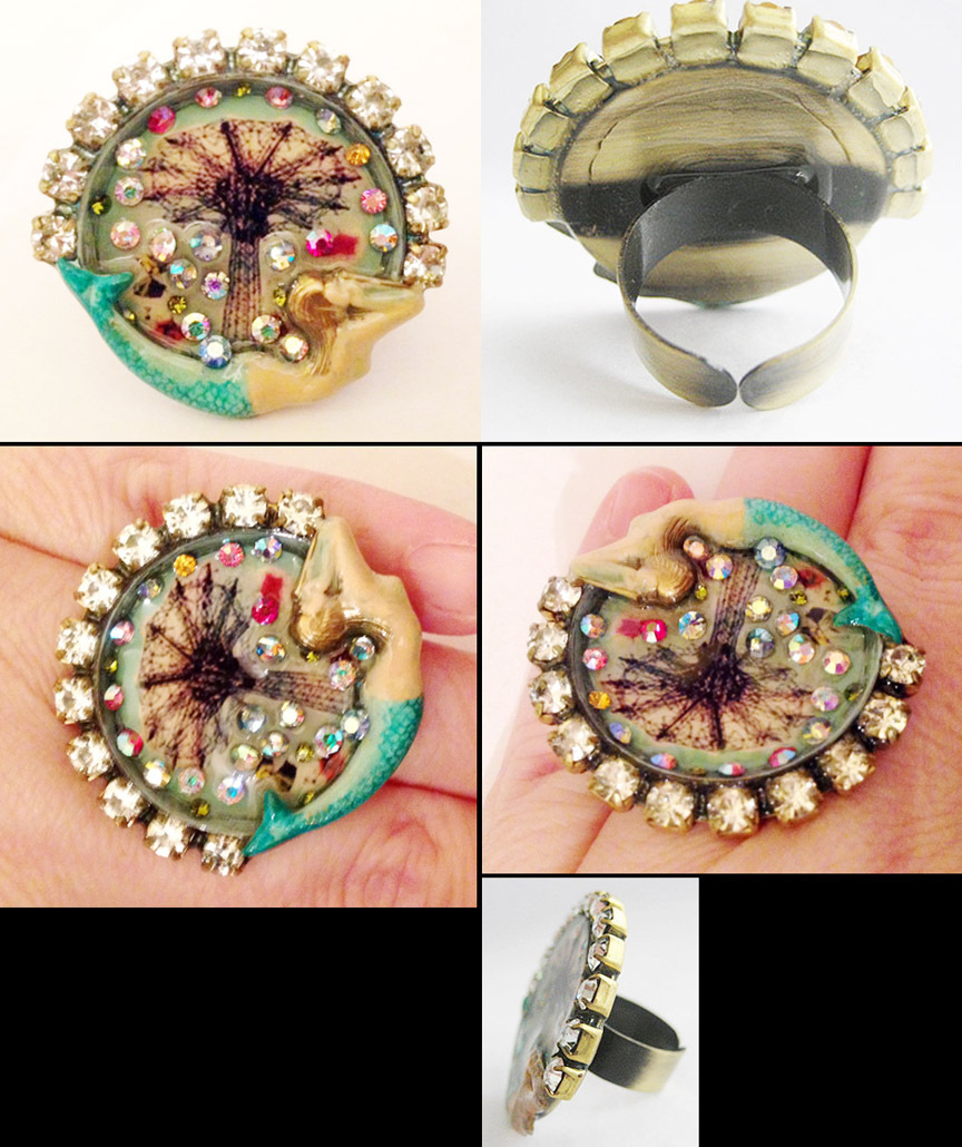 Big Coney Island Mermaid & Parachute Jump Rhinestone Adjustable Ring Big Coney Island Mermaid & Parachute Jump Rhinestone Adjustable Ring