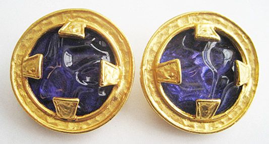 Large Gothic Purple Cabochon & Byzantine Gilt Earrings by Robert Rose Large Gothic Purple Cabochon & Byzantine Gilt Earrings by Robert Rose