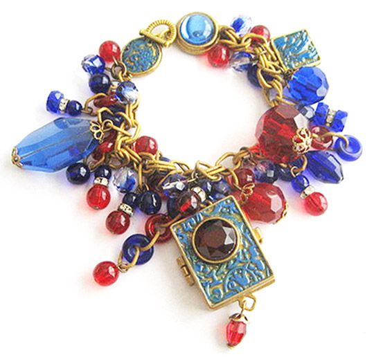 Can You Keep a Secret Charm Bracelet with Ruby Red & Coblat Blue Glass Can You Keep a Secret Charm Bracelet with Ruby Red & Coblat Blue Glass