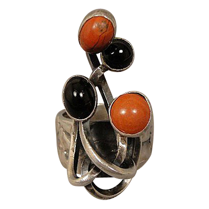 Rachel Gera Isreal Modernist Sterling Coral Onyx Ring Rachel Gera Isreal Modernist Sterling Coral Onyx Ring