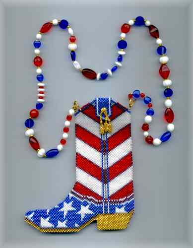 "USA Flag Boot" Hand-beaded Bag Pendant "USA Flag Boot" Hand-beaded Bag Pendant