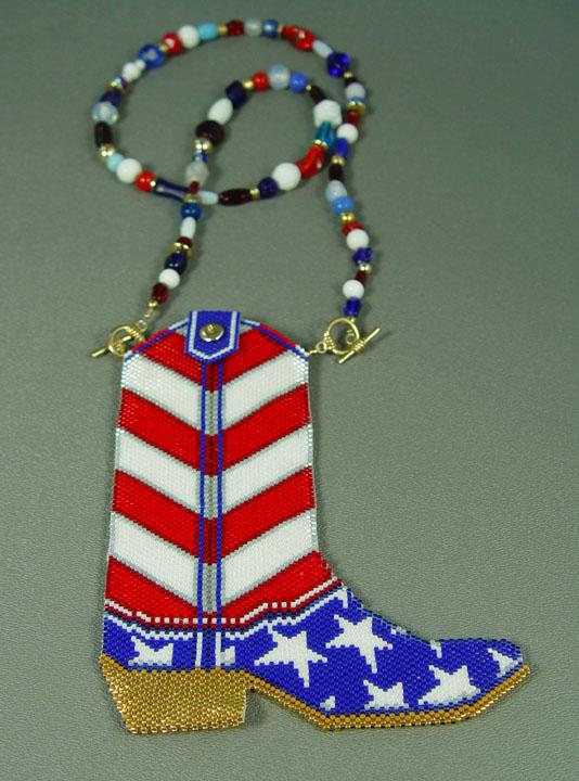 "USA Flag Boot" Hand-beaded Bag Pendant "USA Flag Boot" Hand-beaded Bag Pendant