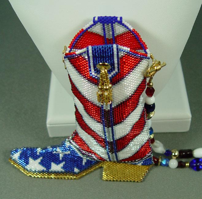 "USA Flag Boot" Hand-beaded Bag Pendant "USA Flag Boot" Hand-beaded Bag Pendant