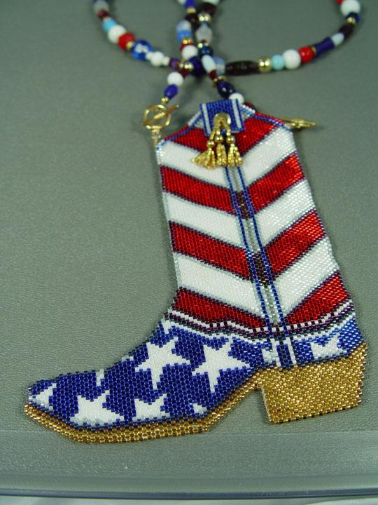"USA Flag Boot" Hand-beaded Bag Pendant "USA Flag Boot" Hand-beaded Bag Pendant