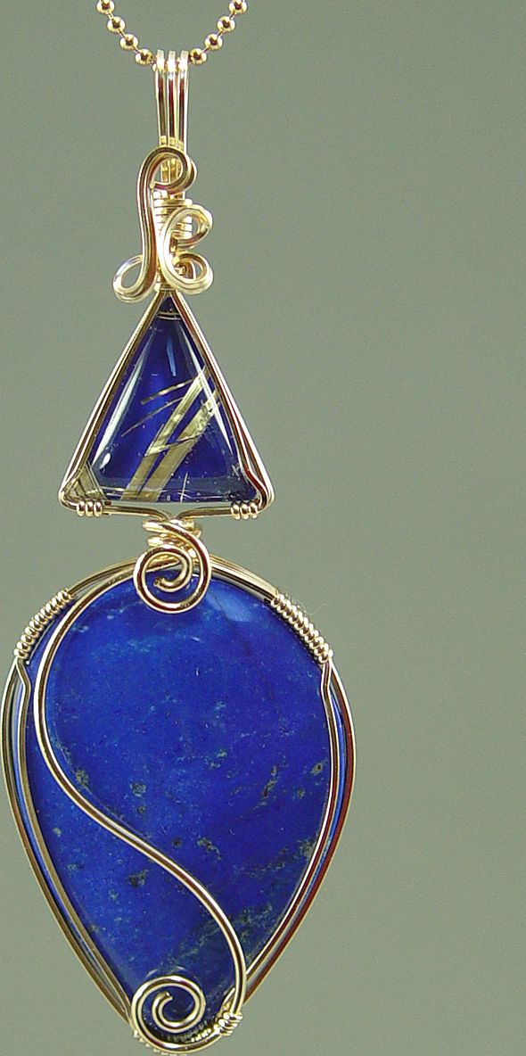 "Happy Blues" Lapis and Rutilated Quartz Wire-Wrapped Pendant "Happy Blues" Lapis and Rutilated Quartz Wire-Wrapped Pendant
