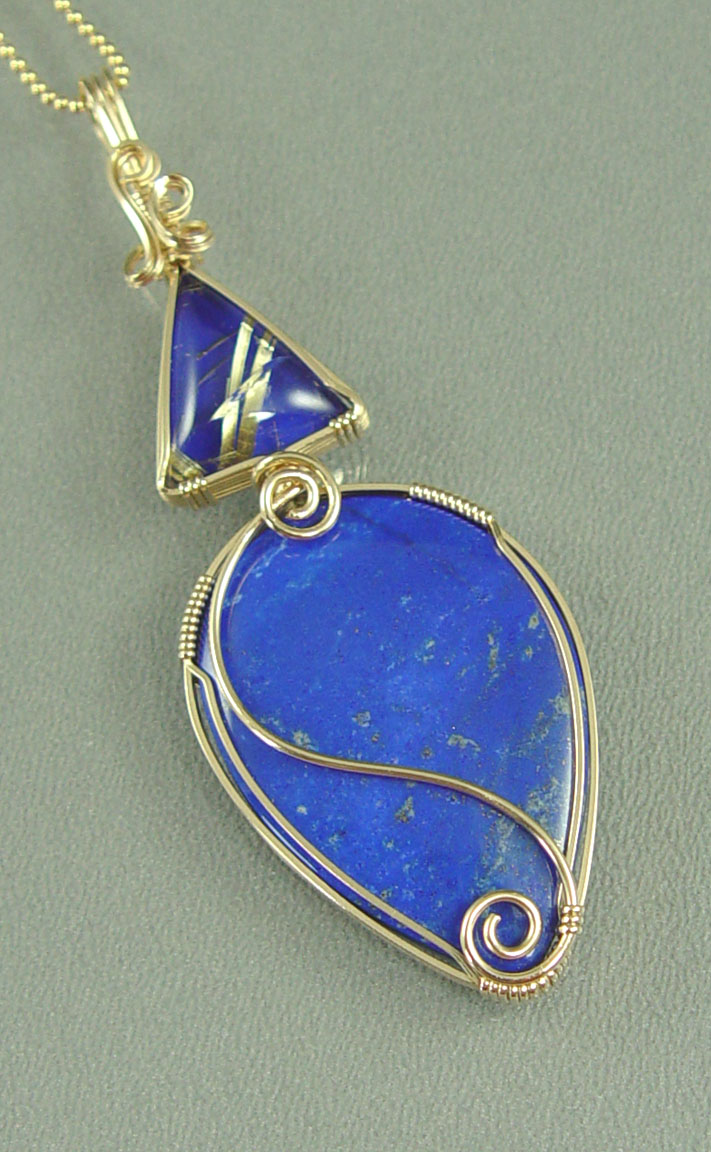 "Happy Blues" Lapis and Rutilated Quartz Wire-Wrapped Pendant "Happy Blues" Lapis and Rutilated Quartz Wire-Wrapped Pendant