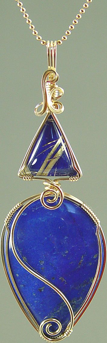 "Happy Blues" Lapis and Rutilated Quartz Wire-Wrapped Pendant "Happy Blues" Lapis and Rutilated Quartz Wire-Wrapped Pendant