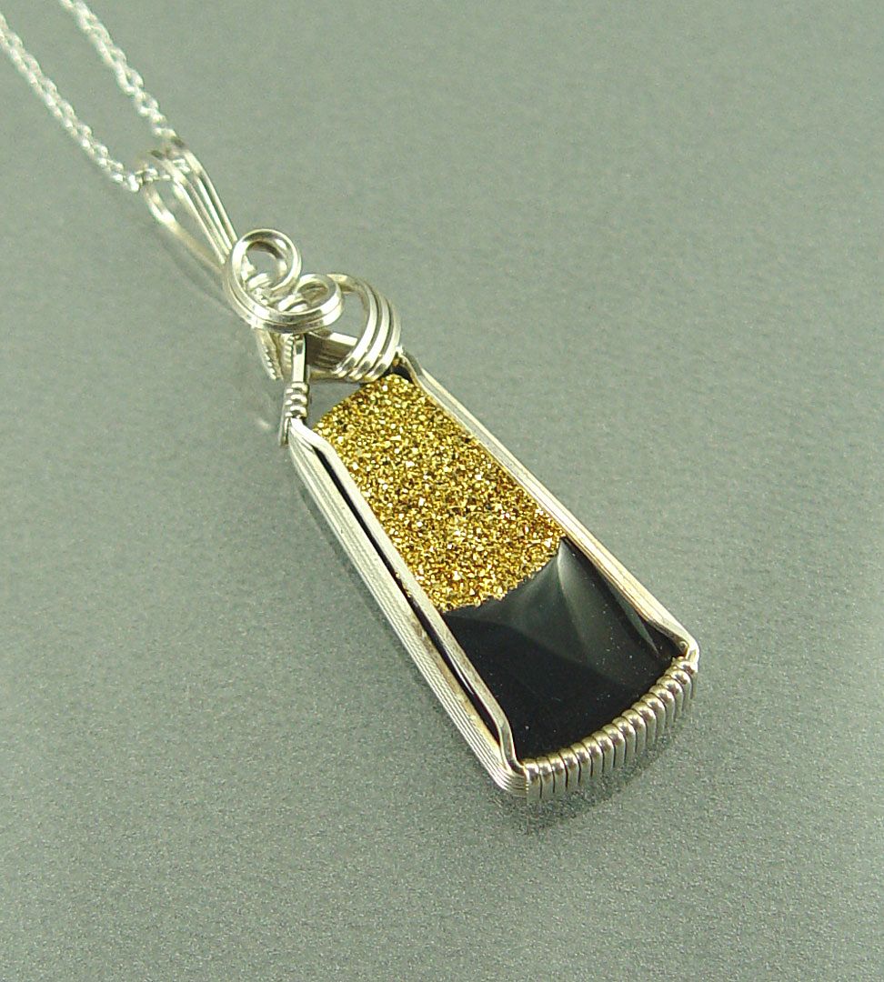 "Mixed Metals" Gold Drusy and Sterling Silver Wire-Wrapped Pendant "Mixed Metals" Gold Drusy and Sterling Silver Wire-Wrapped Pendant