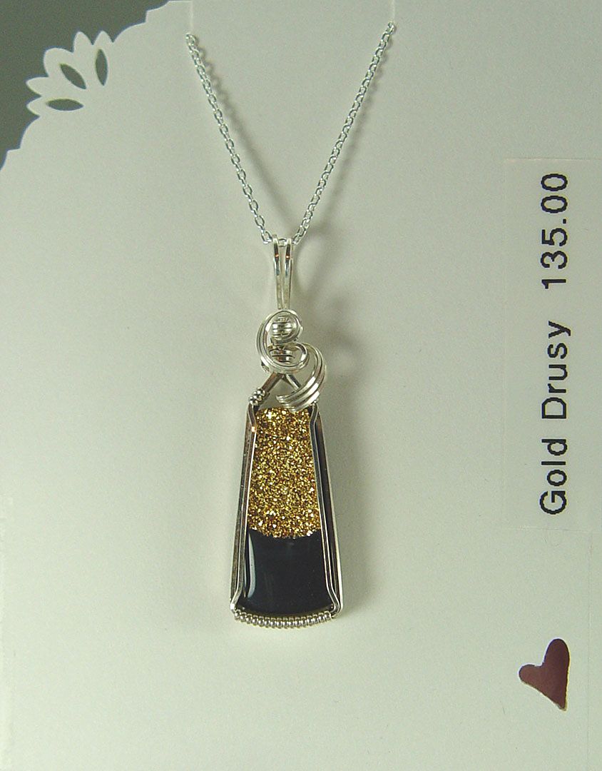 "Mixed Metals" Gold Drusy and Sterling Silver Wire-Wrapped Pendant "Mixed Metals" Gold Drusy and Sterling Silver Wire-Wrapped Pendant