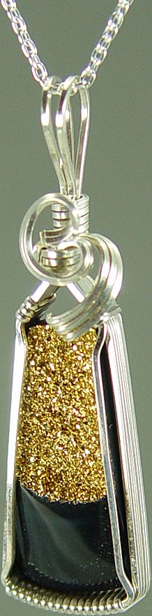 "Mixed Metals" Gold Drusy and Sterling Silver Wire-Wrapped Pendant "Mixed Metals" Gold Drusy and Sterling Silver Wire-Wrapped Pendant