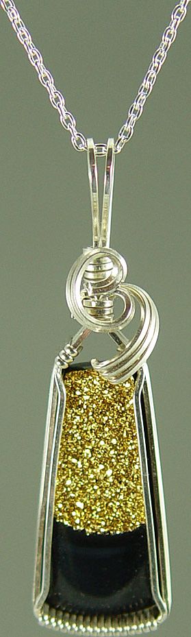 "Mixed Metals" Gold Drusy and Sterling Silver Wire-Wrapped Pendant "Mixed Metals" Gold Drusy and Sterling Silver Wire-Wrapped Pendant