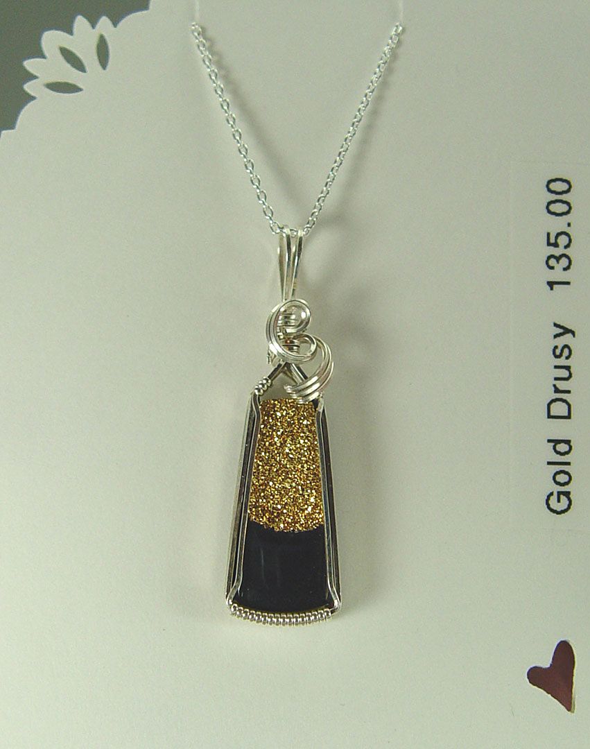"Mixed Metals" Gold Drusy and Sterling Silver Wire-Wrapped Pendant "Mixed Metals" Gold Drusy and Sterling Silver Wire-Wrapped Pendant