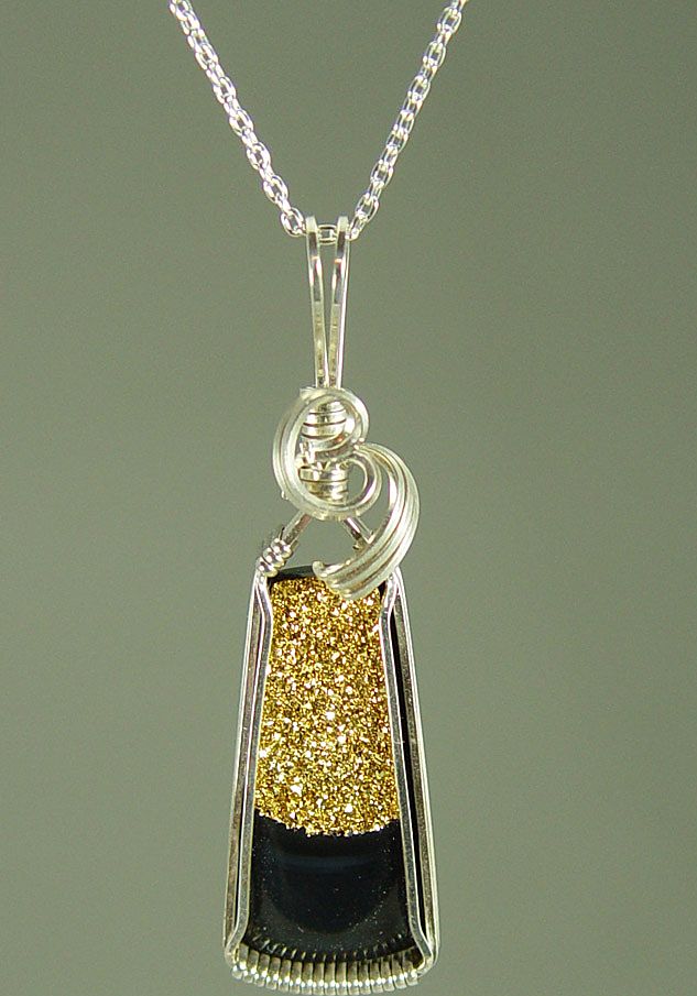 "Mixed Metals" Gold Drusy and Sterling Silver Wire-Wrapped Pendant "Mixed Metals" Gold Drusy and Sterling Silver Wire-Wrapped Pendant