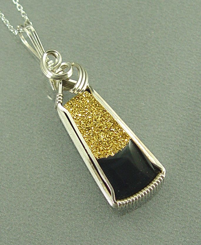 "Mixed Metals" Gold Drusy and Sterling Silver Wire-Wrapped Pendant "Mixed Metals" Gold Drusy and Sterling Silver Wire-Wrapped Pendant