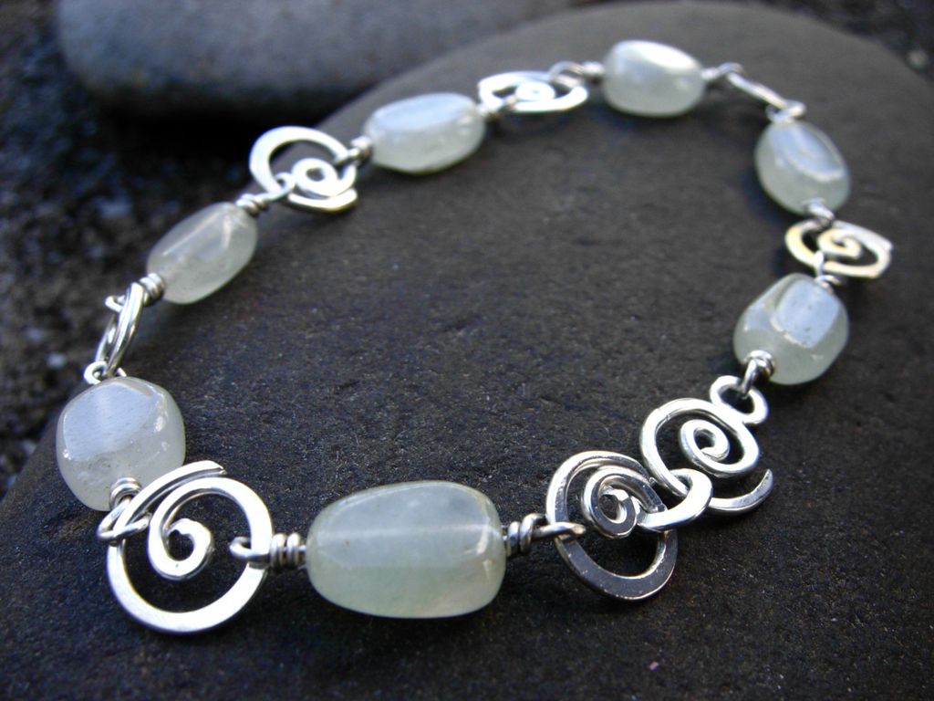 SEA And MOON Natural green Amethyst and Argentium Silver Swirl Bracelet and earring Set SEA And MOON Natural green Amethyst and Argentium Silver Swirl Bracelet and earring Set