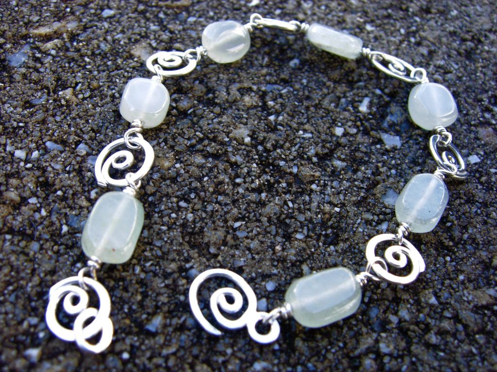 SEA And MOON Natural green Amethyst and Argentium Silver Swirl Bracelet and earring Set SEA And MOON Natural green Amethyst and Argentium Silver Swirl Bracelet and earring Set