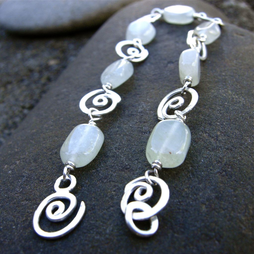 SEA And MOON Natural green Amethyst and Argentium Silver Swirl Bracelet and earring Set SEA And MOON Natural green Amethyst and Argentium Silver Swirl Bracelet and earring Set