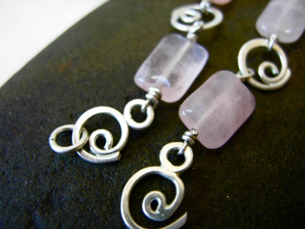 BLUSH SWIRL Rose Quartz And Argentium Silver Swirl Bracelet and Earring Set BLUSH SWIRL Rose Quartz And Argentium Silver Swirl Bracelet and Earring Set