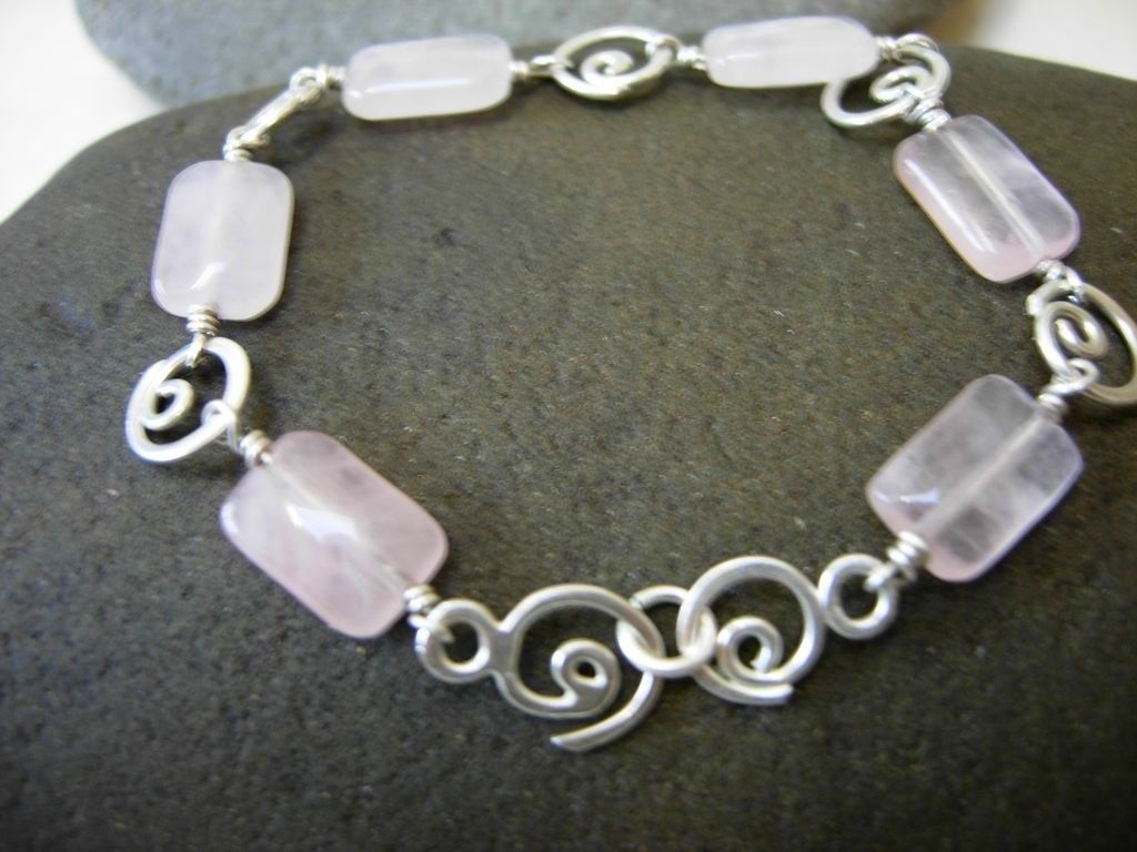 BLUSH SWIRL Rose Quartz And Argentium Silver Swirl Bracelet and Earring Set BLUSH SWIRL Rose Quartz And Argentium Silver Swirl Bracelet and Earring Set