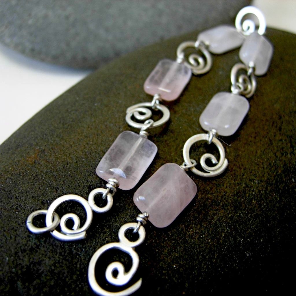 BLUSH SWIRL Rose Quartz And Argentium Silver Swirl Bracelet and Earring Set BLUSH SWIRL Rose Quartz And Argentium Silver Swirl Bracelet and Earring Set