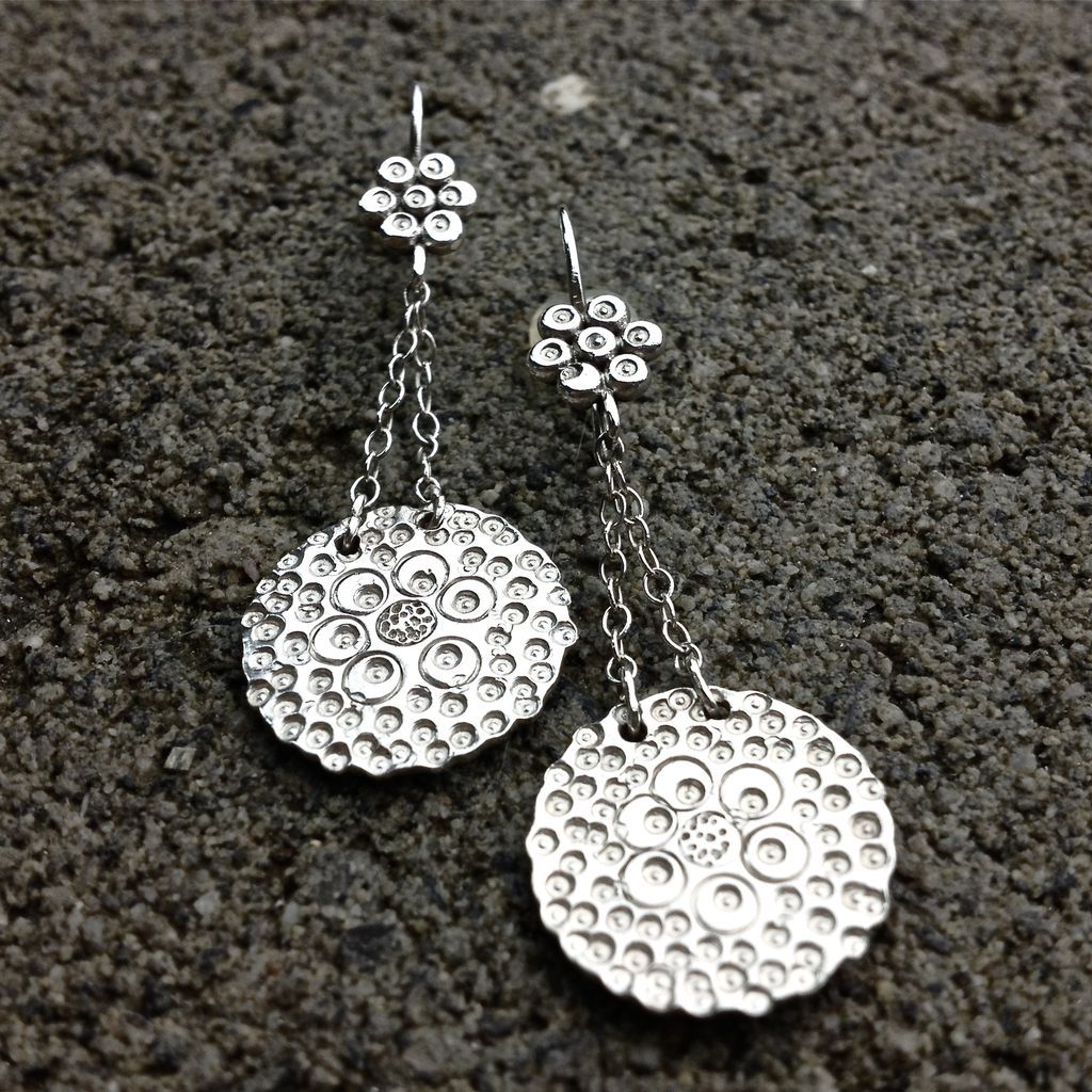 FLOURISH Sterling Silver Stamped Flower Dangle earrings FLOURISH Sterling Silver Stamped Flower Dangle earrings