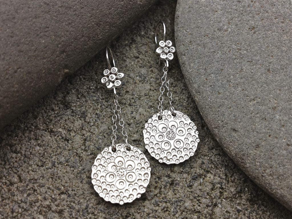 FLOURISH Sterling Silver Stamped Flower Dangle earrings FLOURISH Sterling Silver Stamped Flower Dangle earrings