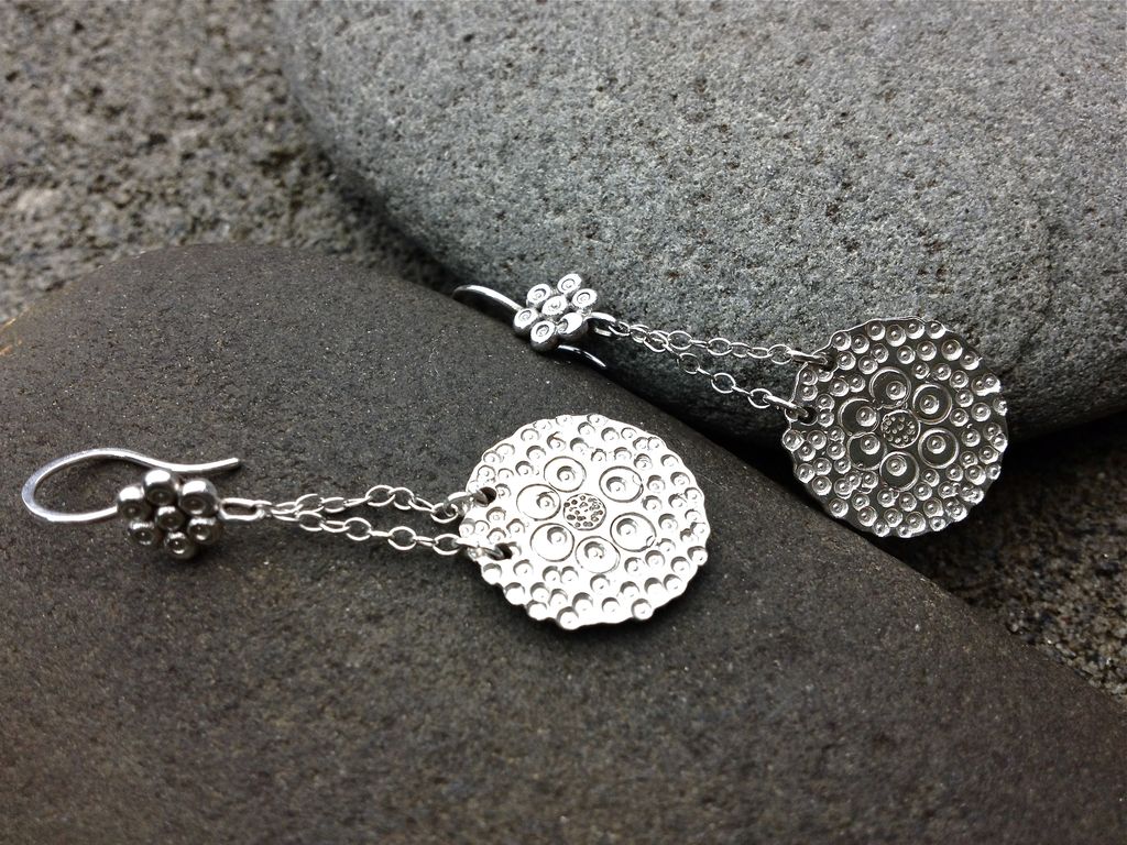 FLOURISH Sterling Silver Stamped Flower Dangle earrings FLOURISH Sterling Silver Stamped Flower Dangle earrings