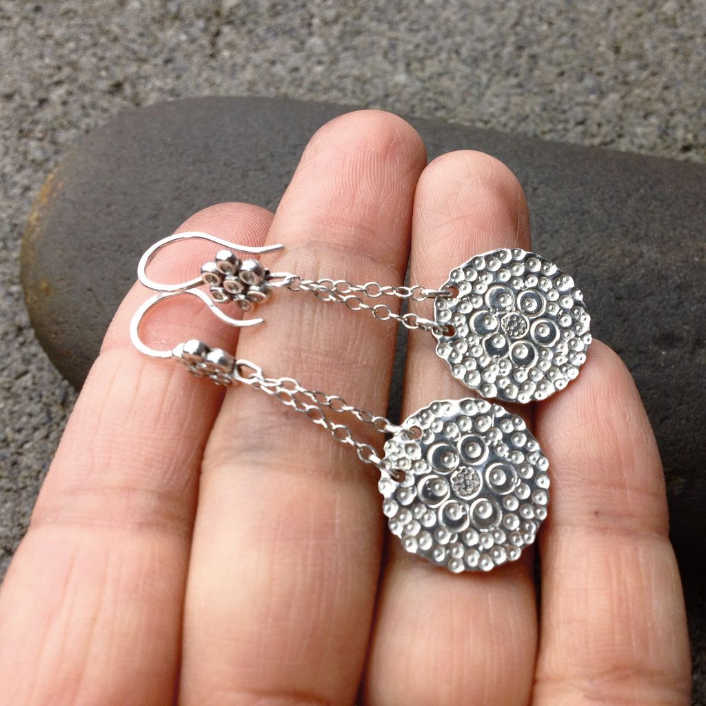 FLOURISH Sterling Silver Stamped Flower Dangle earrings FLOURISH Sterling Silver Stamped Flower Dangle earrings