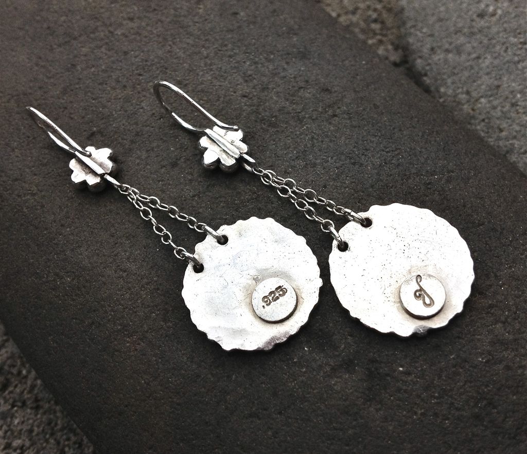 FLOURISH Sterling Silver Stamped Flower Dangle earrings FLOURISH Sterling Silver Stamped Flower Dangle earrings