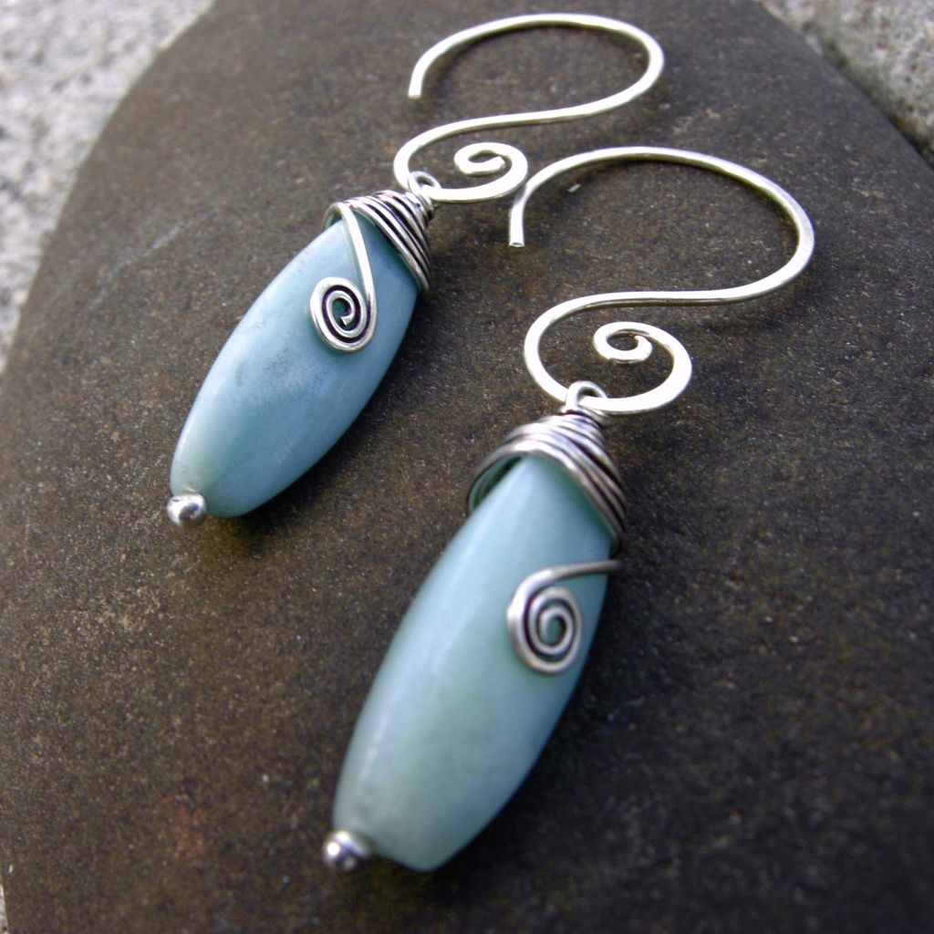 MEANDER Mint Green Amazonite Argentium Sterling Silver Earring MEANDER Mint Green Amazonite Argentium Sterling Silver Earring