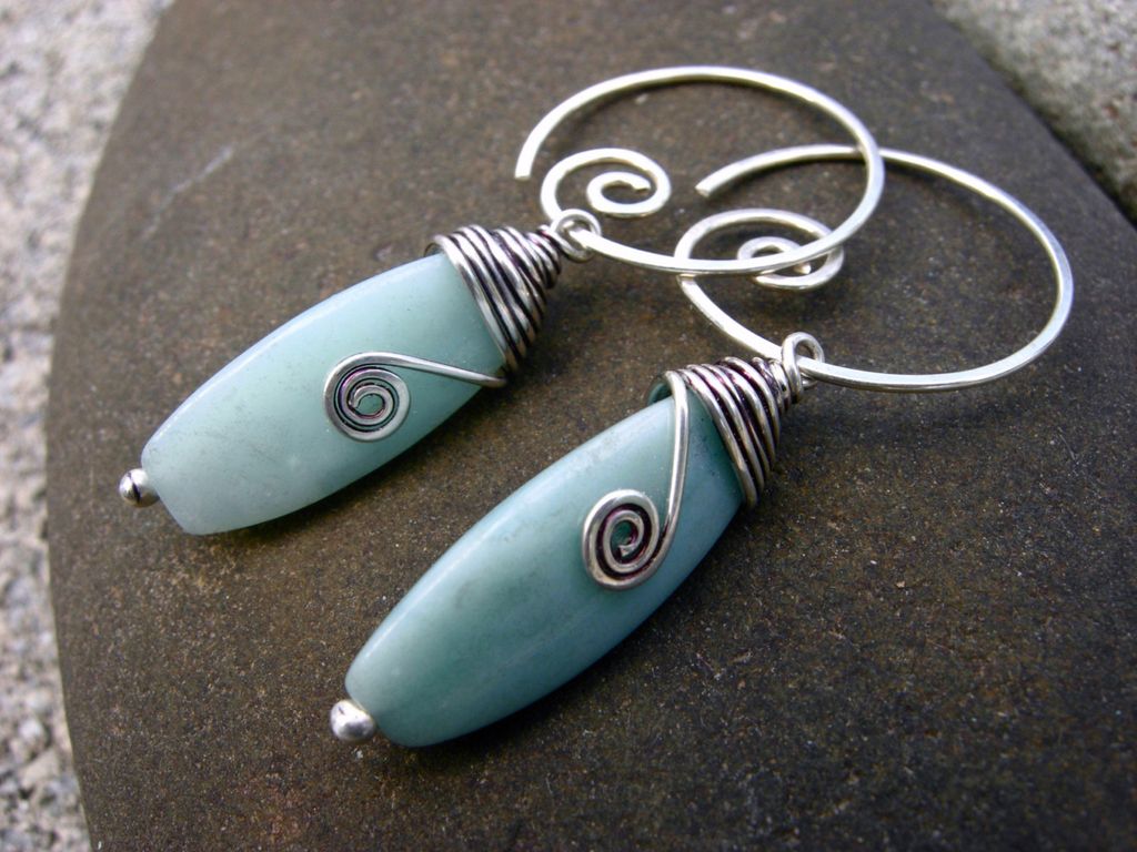 MEANDER Mint Green Amazonite Argentium Sterling Silver Earring MEANDER Mint Green Amazonite Argentium Sterling Silver Earring