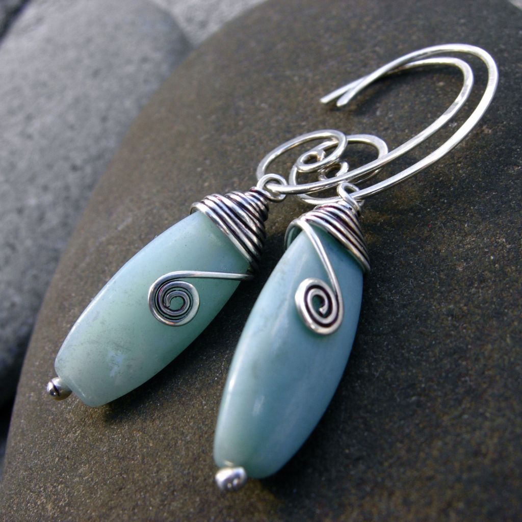 MEANDER Mint Green Amazonite Argentium Sterling Silver Earring MEANDER Mint Green Amazonite Argentium Sterling Silver Earring