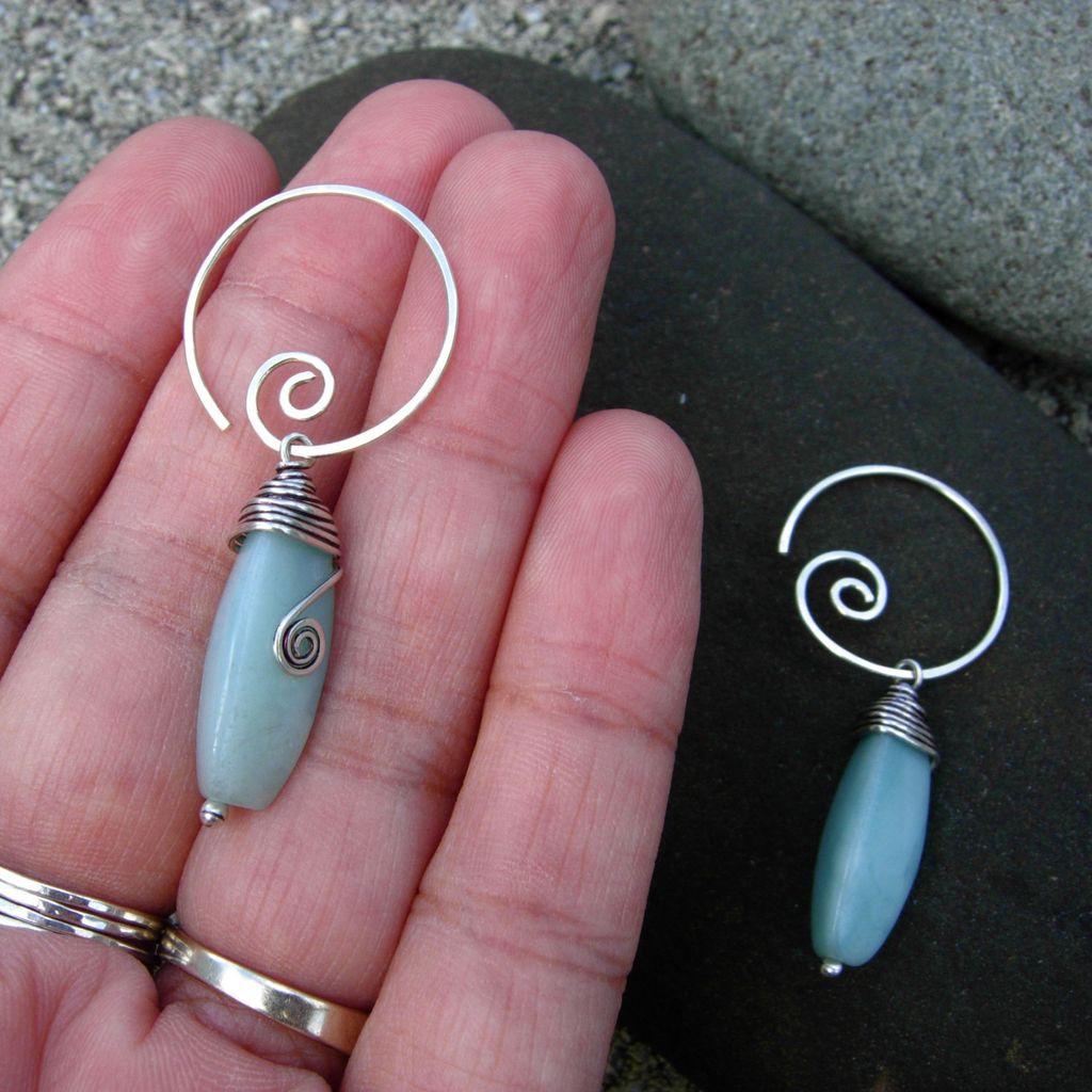 MEANDER Mint Green Amazonite Argentium Sterling Silver Earring MEANDER Mint Green Amazonite Argentium Sterling Silver Earring