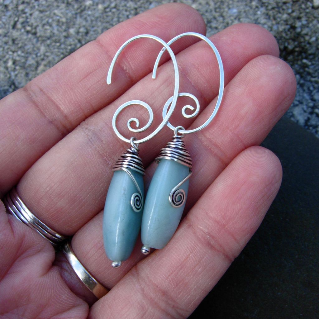 MEANDER Mint Green Amazonite Argentium Sterling Silver Earring MEANDER Mint Green Amazonite Argentium Sterling Silver Earring